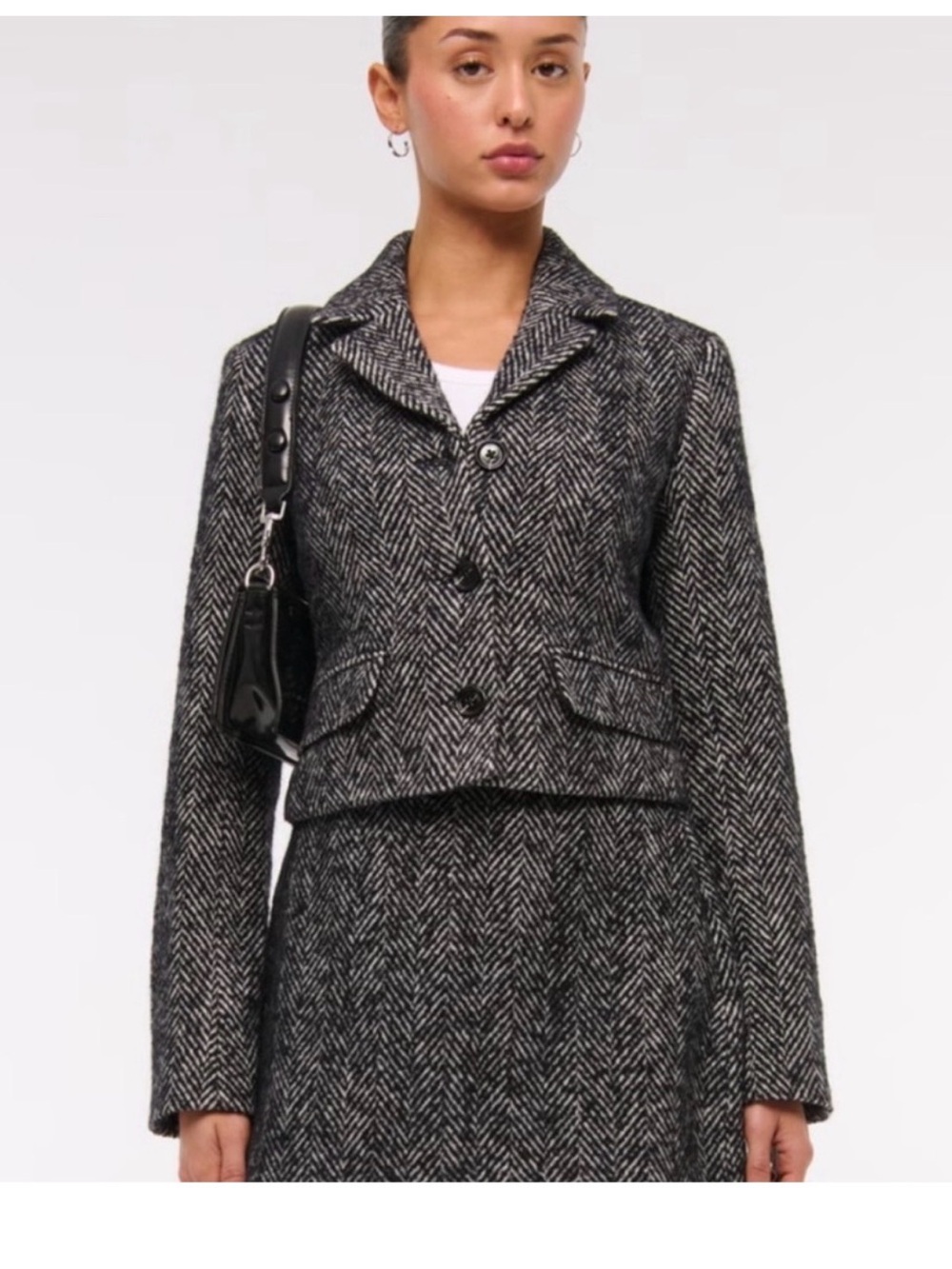 Abercrombie & Fitch Gray Herringbone Cropped Wool Blend Blazer Coat